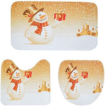 Bathroom Rug Mats Set 3 Piece, Vacally 3pcs Christmas Suction Grip Bath Mat Contour Mat and Lid Cover Bathroom Kitchen Carpet Doormats Decor Non Slip Flannel Carpet