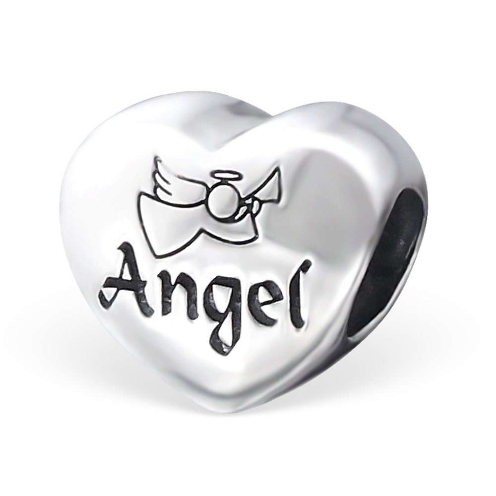 The Rose & Silver Company Women 925 Sterling Silver Angel on Heart Shaped Bead Charm