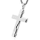 HZMAN Religion Cross Lord's Prayer Stainless Steel Pendant Necklace Rolo Cable Wheat Chain