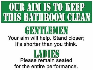 ART/ARTWORK - Licensed Collectibles, Vintage, Antique And Original Designs - LOVELY HUMOR THEMED HOME / OFFICE DECOR [3542180051] - "Our aim is to keep this bathroom clean ...." [lovely image and stylish design] - Artwork/Sign Is Paint On Metal [MSOMS]