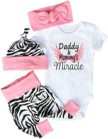 4pcs Infant Baby Boy Girl Tops Romper+Pants+Hat+Headband Outfits Set Clothes