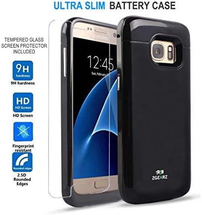 Galaxy S7 Slim Battery Case + BONUS Tempered Glass Screen Protector, ZgearZ 3000 mAH Super Light Charger External Power Pack. Use this Protective Extended Charging Cover Case as Galaxy Backup Power