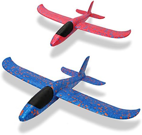 ELShen 2pcs Environmental EPP Foam Glider Airplane 35cm Mini Hand Throwing Plane Inertia Launch Roundabout Foam Trick Airplane Toys Funny Outdoor Playground Toys 13.8 inch (Camouflage Blue & Red)