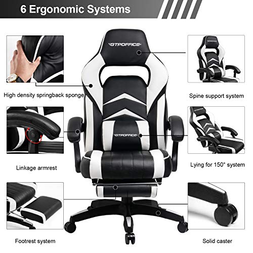 GTPOFFICE Gaming Chair Racing Style Office Ergonomic Conference Executive Manager Work Chair Leather High Back Adjustable Swivel Computer Desk Task Chair Tilt E-Sports Chair … (White-39) - Thumbnail 2