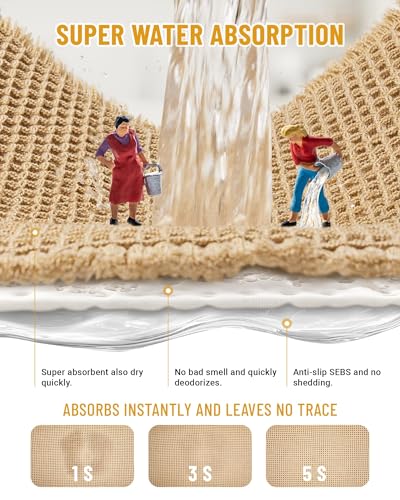 SLEEPHEAD®Upgraded Waffle Bath Mat Set, Super Absorbent Non Slip Bath Mats for Bathroom Floor, Machine Washable Bathroom Rugs, Rubber Backed Bathroom Mats, Ultra Soft 2Piece (40×60cm and 50×120cm)