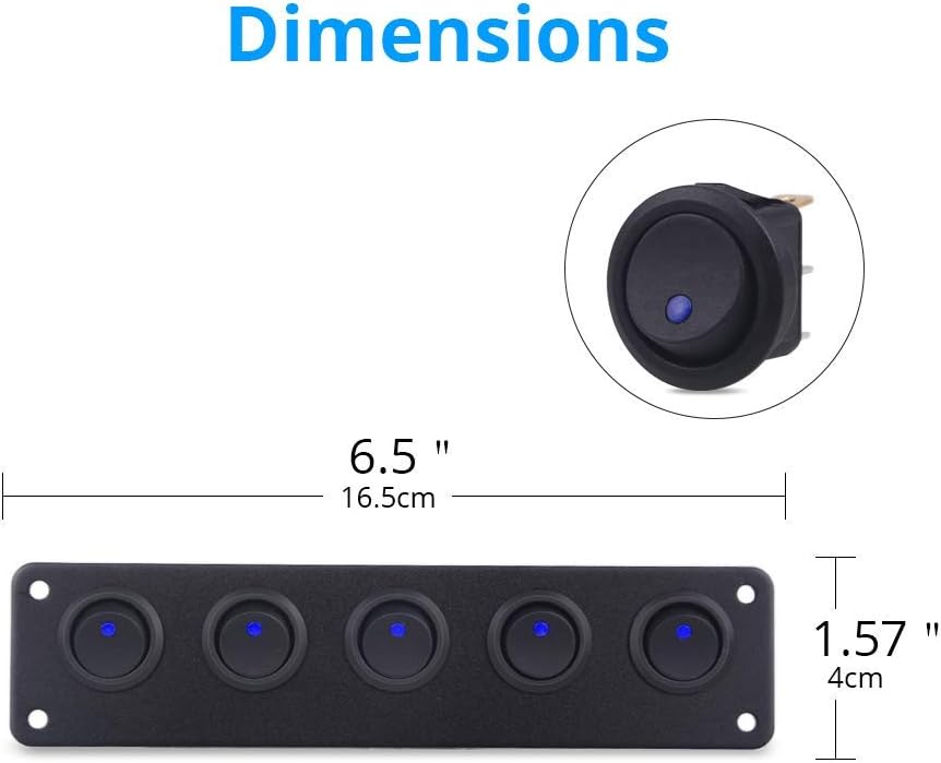 WATERWICH DC 12V-24V 5 Gang ON-Off Buttom Ignition Marine Boat Toggle Rocker Switch Panel Waterproof for RV Car Vehicles Truck Trailer Yacht SUV (Blue): Automotive