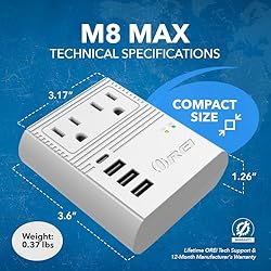 OREI Travel Adapter Power Strip, International Plug