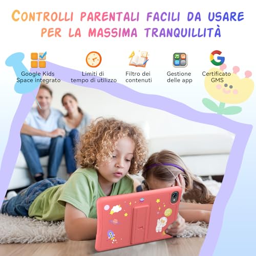 10 Inch Children's Tablet, Android 16 Tablet for Children 3-12 Years, 16GB RAM(4+12) + 64GB ROM, Parent Control, GMS, 5000mAh, WiFi6, WidevineL1, with Anti-Drop Case and Pen, 4 Year Warranty