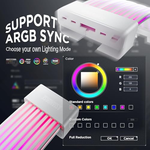 AsiaHorse ARGB PSU Extension Cable Cover Kit, Light Up RGB LED Strip 2Pack for GPU and Motherboard PSU Cables, 5V 3 Pin ARGB Sync, Compatible with 8 Pin, 16 Pin, 24 Pin Modular Cable. AURORA-CO-White