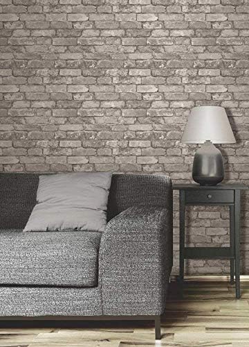 2 x Rustic Brick Wallpaper, Grey