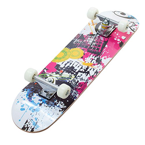 Karriw Skateboard 31 Inch Complete Standard Skateboard 8 Layer Maple Skateboard Deck with Sports Outdoors Durable Skate Board for Kids Beginners (City F)