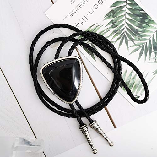 LAXPICOL Vintage Western Cowboy Cool Fashion Black Stone Bolo Tie For Men Retro Bola Tie Necktie