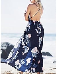 Tevodla vestido de fiesta sin mangas, con estampado floral, sexy, escote en V profundo, sin espalda, con volantes, maxi talle alto, corte halter.