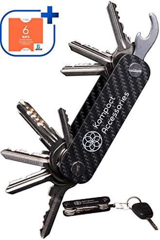 Compact Key Holder by Kompact Accessories | Key Chain Organizer | Made from Carbon Fiber | Includes Extensions Accesories and Tools