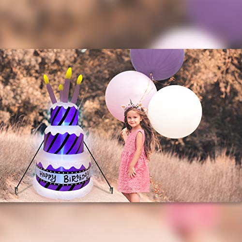 Jumbo Inflatable Happy Birthday Cake with Candles | Extra Large Birthday Party Decoration Lights Up and Inflates in Moments | For Indoors or Outdoors (Tie Down and Stakes Included for Outdoor Use) - Thumbnail 4