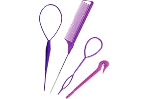 Topsy Tail Hair Tools, 4pcs Hair Styling Tools for Girls, 2pcs French Braiding Tool Hair Loop Styling Tool 1pc Elastic Hair B