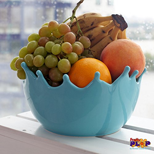 Premium Large Salad Bowl - Serving Bowl - Fruit Bowl - Candy Dish - Decorative Centerpiece Bowl - Best for Serving Fruit Salad Candy Popcorn Punch Chips Pasta - Unique Modern Design - Ceramic (Blue) - Thumbnail 7