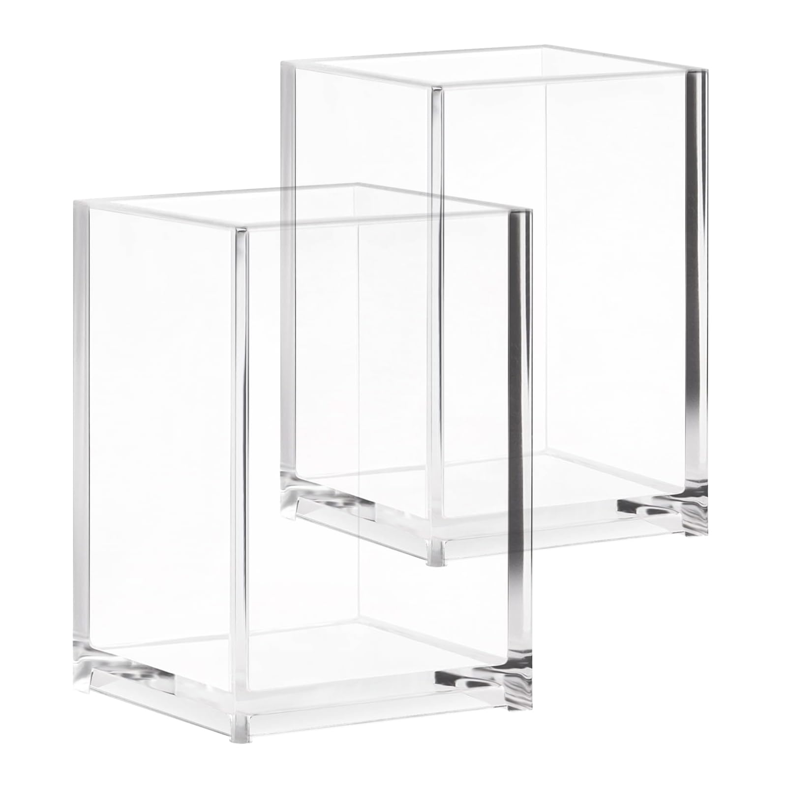 Top-spring Acrylic Pen Pencil Holder, 2 Pack Clear Desk Organisers for Pens, Pencils, Makeup Brushes, Pen Pot for Classroom, Office,Stationary Organiser (A)