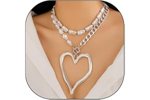 GIGB PBDK Y2k Large Heart Necklaces for Women Chunky Big Heart Pendant Necklace Exaggerated Layered Love Pearl Choker Necklace Set Dainty Statement Jewelry Gift