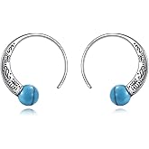 VIJASHOP Turquoise Pull Through Earrings 925 Sterling Silver Boho Lotus Hoops Earrings Jewelry Gifts for Women