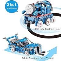 WSXUS 2 in 1 Electric Building Robot Toys, Kids STEM DIY White Patrol Avoidance Vehicle - Black Line Tracking Train Building Block Car Kits for 5/6/7 Year Old Boy Gifts 148 PCS