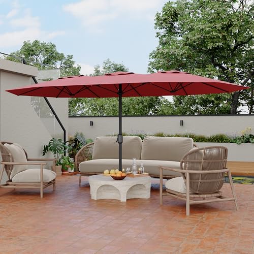 GarveeLife Double-Side Rectangular Pool Umbrella With Base Included, 15ft Large…