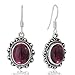 925 Oxidized Sterling Silver Garnet Gemstone Oval Rope Edge Vintage Dangle Earrings 1.4