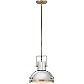 Hinkley Nautique One Light Medium Pendant, Heritage Brass/Polished Nickel w/Etched Opal Glass