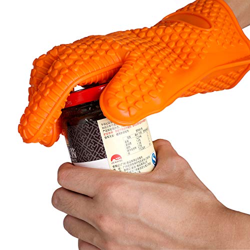 YellRin Oven Mitts Silicone Heat Resistant BBQ Grilling Gloves for Kitchen Cooking Baking Barbecue Potholder