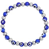 Edforce Stainless Steel Women Enamel Evil Eye Protection Beaded Link Chain Elastic Bracelet