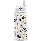 ROVOZAR Farm Animals Water Bottle - Animals 16oz Stainless Steel Water Bottle with Straw - Cute Animal Insulated Cup for Girls Boys - Fun Farm Kids Tumbler for School, Sports, Travel
