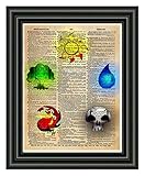 Magic the Gathering art print, Elemental symbols, vintage dictionary art print