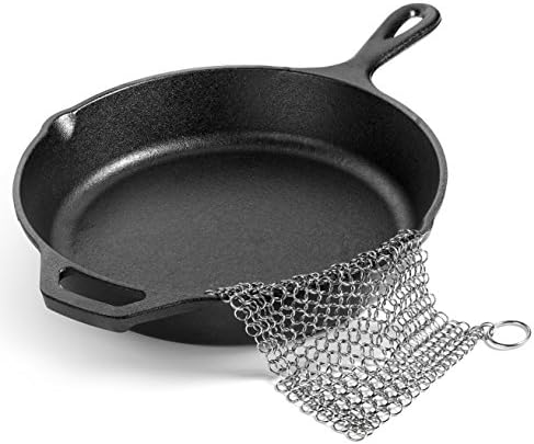 Cast Iron Cleaner, IDEALCRAFT Stainless Steel Chainmail Scrubber for Iron Pans Stainless Steel Anodized and Glass Cookware - XXL 8x8 Inch