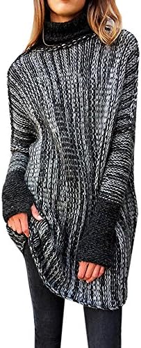 Mitario Femiego Women's Casual Light Thin Loose Turtleneck Knit Pullover Long Bat Sleeve Sweater