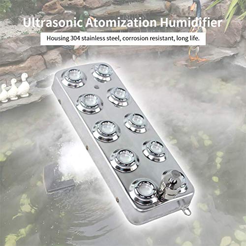 Bespick Mist Maker Fogger 10 Head Pond Fogger Humidifier Ultrasonic Atomizer Spray Producer Water Fountain Pond Fog Machine for Gardening Swimming Pool Greenhouse Hydroculture (Included Transformer)
