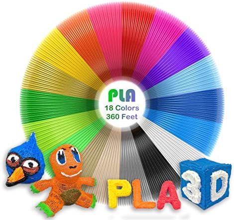 Dikale PLA 3D Pen Filament Refills (18 Colors, 20 Feet Each) with 100 Stencils ebook Compatible with 1.75mm 3D Pens for Kids and Printers Total 360 Feet