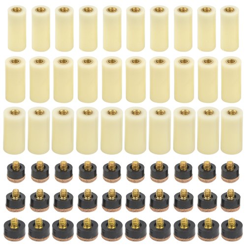 BGTXINGI 60PCS (30 Set) 3 Kinds Billiard Cue Off White Ferrules Set with Super Cue Screw-on Replaceable Tips(13mm 12mm 11mm Brown Tip)