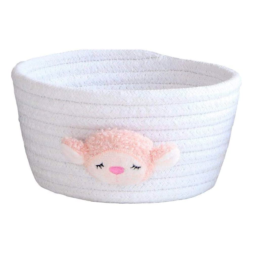 Woven Storage Basket Small Cute Storage Box Cotton Rope Braided Toy Baskets Storage Shelf Basket for Multipurpose Container Home Office Desktop Organiser Decoration White Lamb