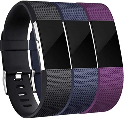 ROHSCE for Fitbit Charge 2 Strap, Charge 2 Bands Adjustable Replacement Sport Accessory Wristband for Fitbit Charge2 Small Large, 15 Colours (3 Black+Blue+Plum, Large)