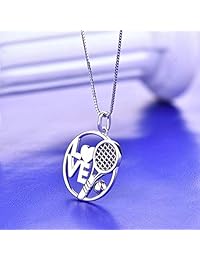 YL Jewelry - Collar con colgante de raqueta de tenis de plata de ley 925, con cadena de 17.7 in
