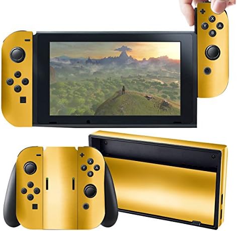 Protective Stickers for Nintendo Switch Console Joy con - Skin Vinyl Decals Protector Set for Switch Controller - Golden