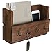 MyGift Wall Mounted Rustic Brown Solid Wood Key and Mail Holder Organizer Rack with 4 Hooks, Entryway Display Shelf