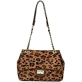 ZXBUZO Leopard Suede Crossbody Bag with Chain Faux Suede Cheetah Print Shoulder Satchel Handbag Animal Print Suede Purses