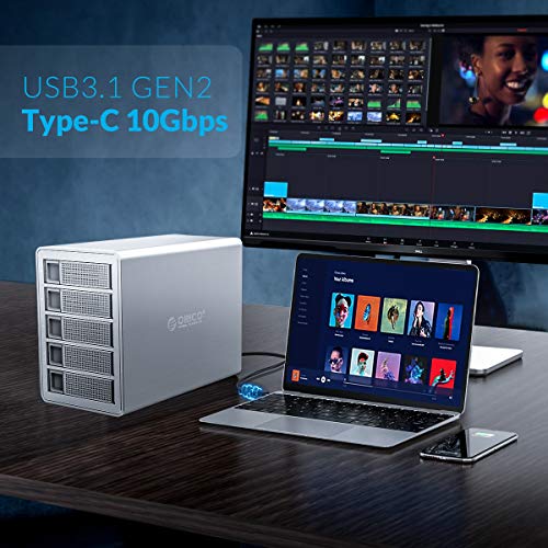 ORICO 5 Bay Hard Drive Enclosure Aluminum Alloy Type C USB3.1 Gen2