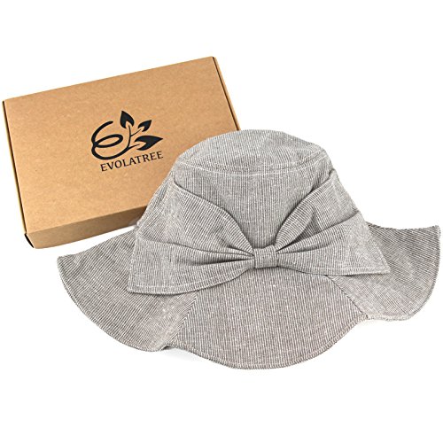 Packable Summer Beach Sun Hat - Flexible Wide Wire Brim - Grey & White Stripe