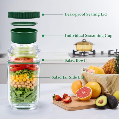 Side Open Salad with Anti-Leak Compartment for Dressings - Portable Meal Prep Containers Reusable Salad Bowl for Office, Gym, Picnic and Travel