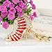 EVER FAITH Austrian Crystal Red Enamel Sexy High Heel Shoe Keychain Clear Gold-Tone