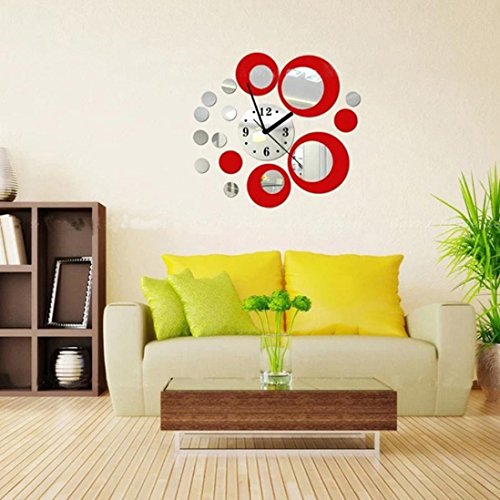 Vibola Art Sticker Modern Circles Acrylic Mirror Style Wall Clock Removable Decal