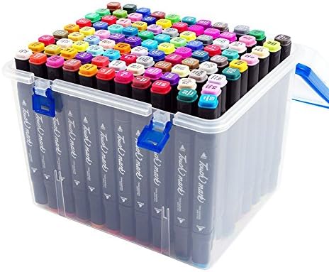 MENGMA Black Twin Markers Broad and Fine Point Tip Graphic Marker Pen - 80 Colours for Design with Transparent Plastic Box (80 colours for Interior Design)