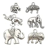 Youdiyla 42 PCS Elephant Charms Collection, Mix Silver Africa Adorable Animal Spirtual Metal Pendant Supplies Findings for Jewelry Making (HM153)